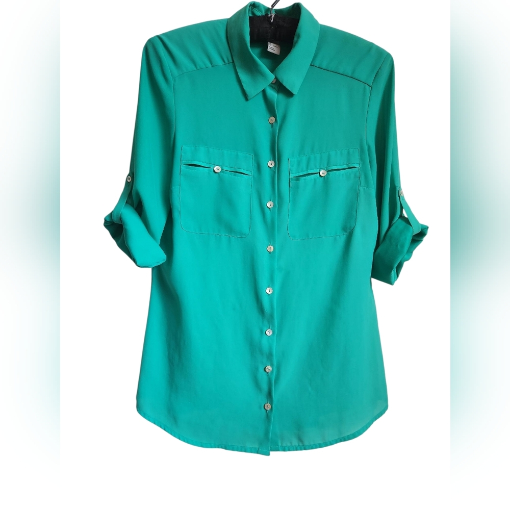 Emerald green silky shirt blouse size US6